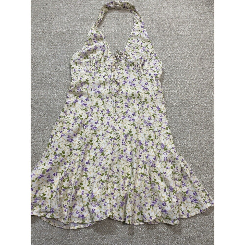 Maeve by Anthropologie Cream Halter Mini Dress with Lavender Floral 100% Viscose - Picture 15 of 16